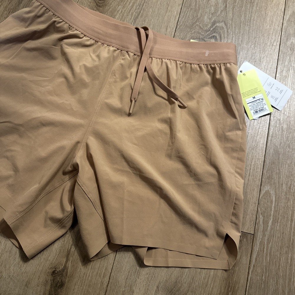 All In Motion Women's Run Shorts Lined Zip Pocket Drawstring Brown Medium 5"
